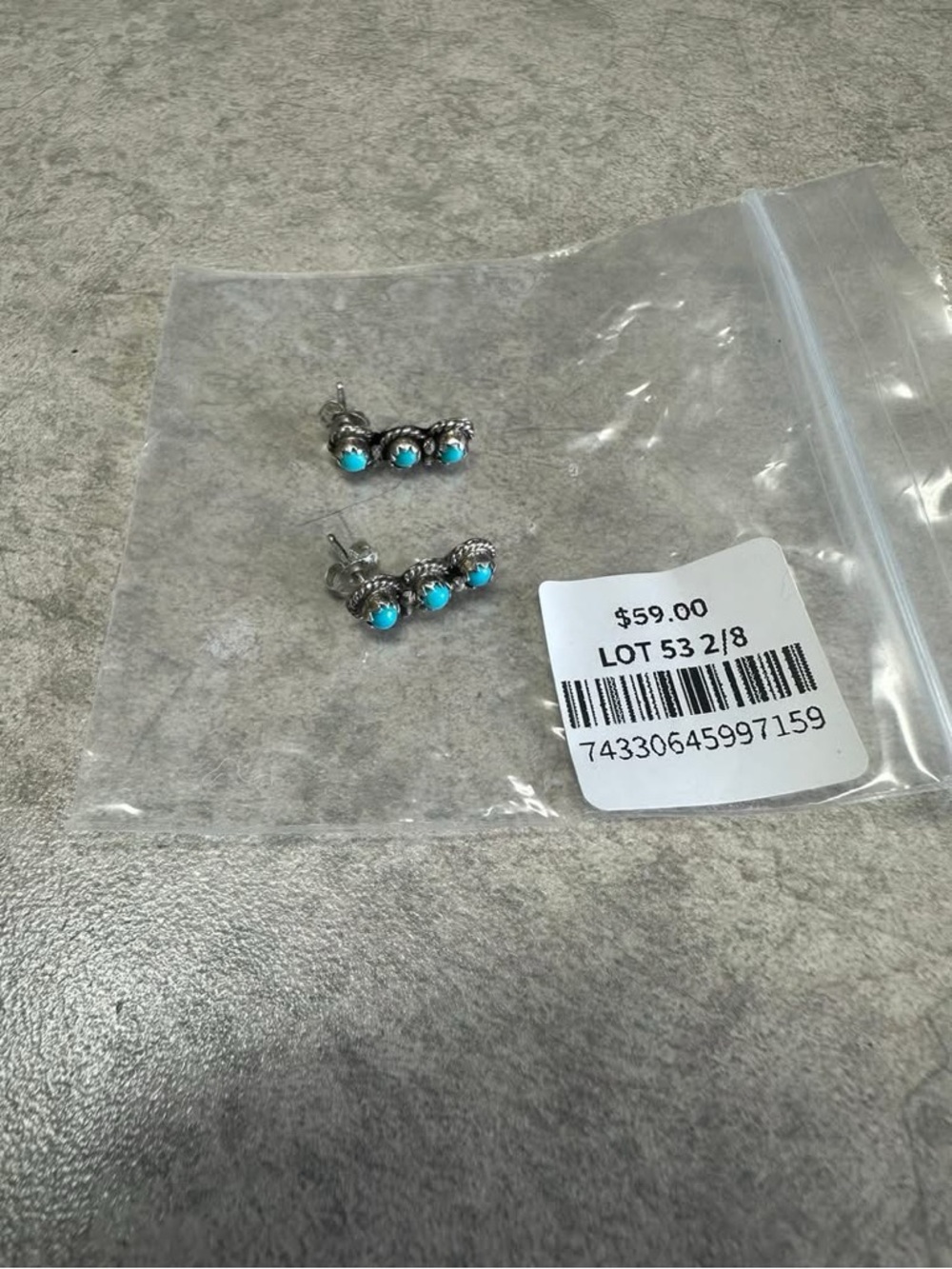 Turquoise Stone Silver Tone Stud Earrings - Set of 2